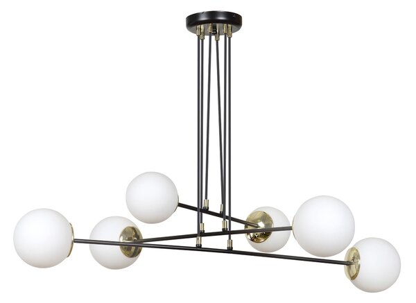 Závěsné svítidlo OGNIS 6 – černé, bílé sklo, 6× E27, šířka 90 cm