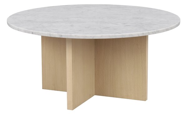 Rowico Home, Mramorový kulatý konferenční stolek BROOKSVILLE 90 cm | Bílý/Světle hnědý 120785