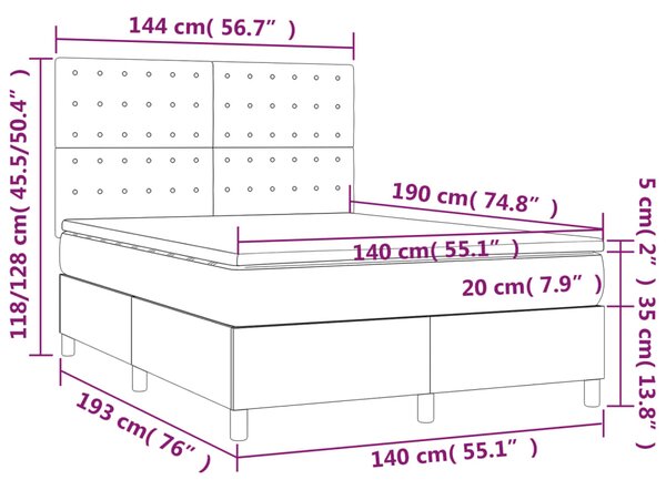 Box spring postel s matrací světle šedá 140x190 cm samet 3143259