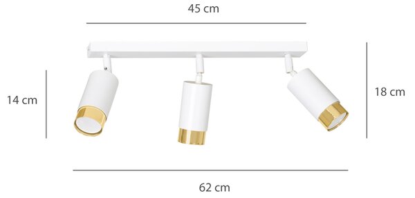 Stropní svítidlo HIRO 3 – bílé / zlaté, 3× GU10, šířka 62 cm