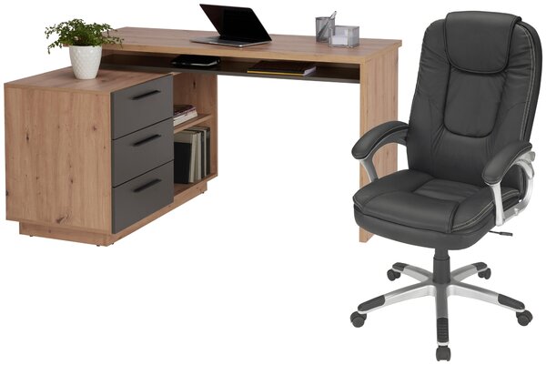 PSACÍ STŮL S ÚLOŽNÝM PROSTOREM, antracitová, dub artisan, 138/105/75 cm Xora - Rohové psací stoly