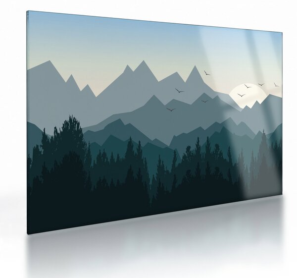 Skleněný obraz - Hory pohledem grafika (70x50 cm)