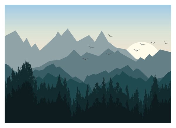 Skleněný obraz - Hory pohledem grafika (70x50 cm)
