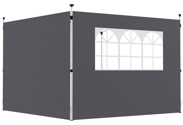 Boční panely Outsunny pro zahradní pavilon 3 x 3 m Set 2 kusů stěn s oknem Oxford 210D Tmavě šedá | Aosom