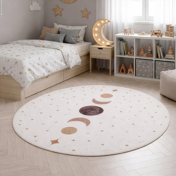 Krémový pratelný dětský koberec ø120 cm Coco 1136 – Ayyildiz Carpets