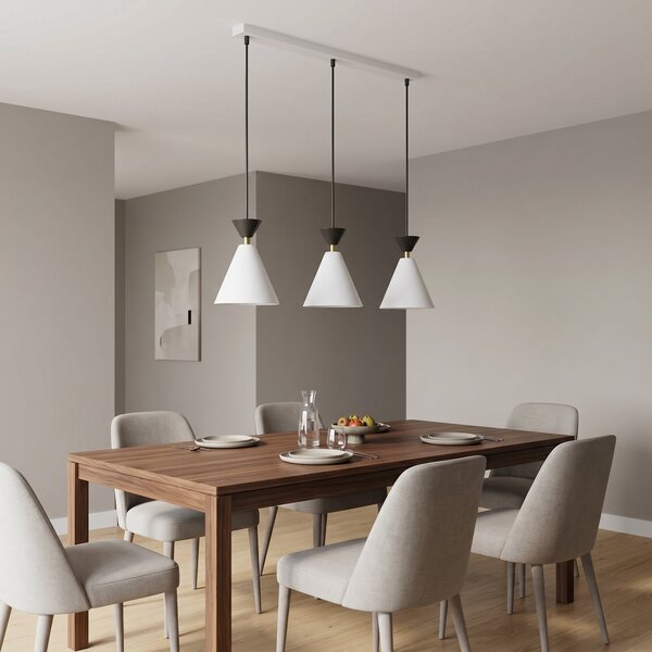 Závěsné svítidlo KLEVER 3 – bílé / černé, 3× E14, šířka 71 cm