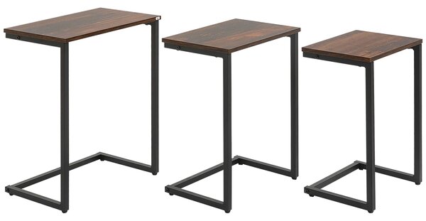 HOMCOM 3-dílné stohovatelné stolky, úsporné boční stolky, C-tvarované konferenční stolky s ocelovou konstrukcí v průmyslovém designu pro obývací pokoj