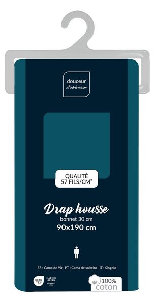 Napínací bavlněné prostěradlo v petrolejové barvě 90x190 cm Lina – douceur d'intérieur