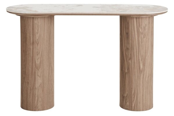 Béžový/v přírodní barvě konzolový stolek s deskou v dekoru mramoru 40x120 cm Athens – House Nordic