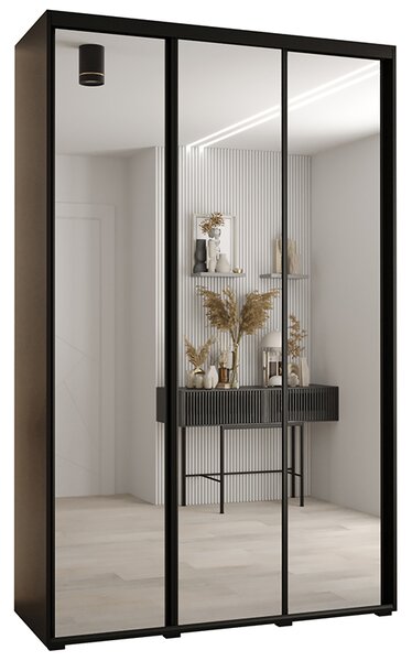 Šatní skříň DAVOS 2 posuvné zrcadlové dvěře, 150×235×45, Černá / černé pojezdy