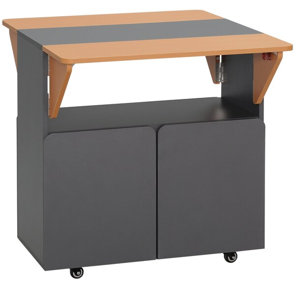HOMCOM Skládací stůl šetřící prostor pro 4 osoby s 4 kolečky, skrytým regálem a skříňkou s dvířky, 70x83x75 cm, Žlutý a Šedý | Aosom