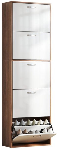 HOMCOM Úzký a úsporný obuvník na 5 pater pro maximálně 30 párů se 2 policemi na úroveň, MDF obuvník, 60x28x189 cm, bílá a hnědá | Aosom