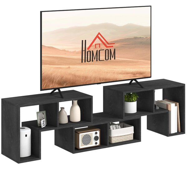 HOMCOM Mobilní TV stojan 75" s 2 L-polici a obdélníkovou policí, Moderní TV stojan z DTD pro obývací pokoj, 134-180x30,5x44 cm, Černý | Aosom