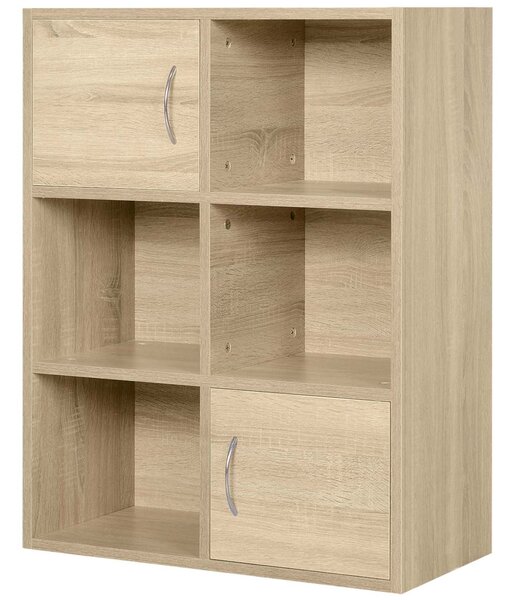 HOMCOM Dřevěná Knihovna, Víceúčelový Skříň s 3 Policemi, 4 Přihrádkami a 2 Dveřmi, 61,5x29,5x80cm | Aosom