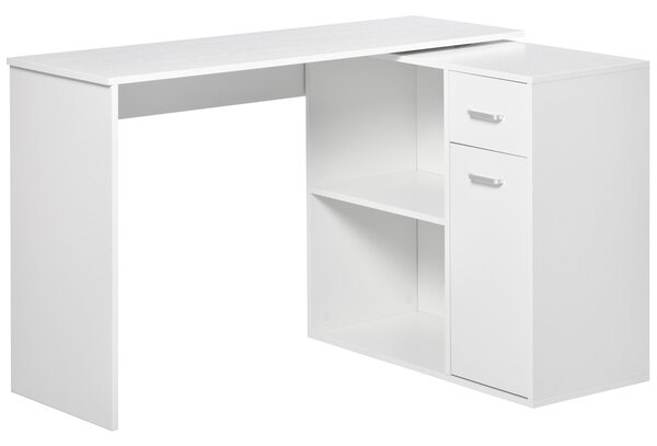HOMCOM Rohový stůl pro studium a kancelář s 2 šuplíky a 2 policemi, moderní dřevěný stůl, 117x82x74 cm, bílý | Aosom
