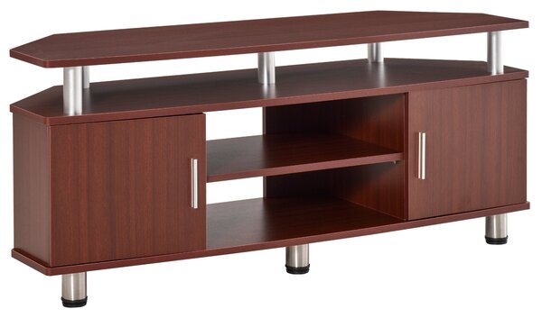 HOMCOM Klasická TV stojan do obývacího pokoje se 2 policemi a 2 skříňkami, MDF a nerezová ocel, hnědá, 120x39,5x52cm | Aosom