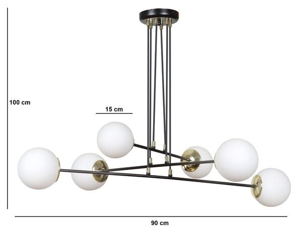 Závěsné svítidlo OGNIS 6 – celobílé, sklo, 6× E27, šířka 90 cm