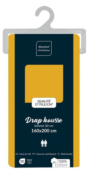 Žluté napínací bavlněné prostěradlo 160x200 cm Lina – douceur d'intérieur