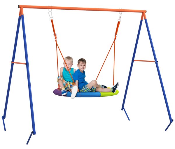 Zahradní houpačka Outsunny pro děti, hnízdová houpačka pro 1-2 děti s vyztuženým kovovým rámem ve tvaru A, 196x172x180cm, vícebarevná | Aosom