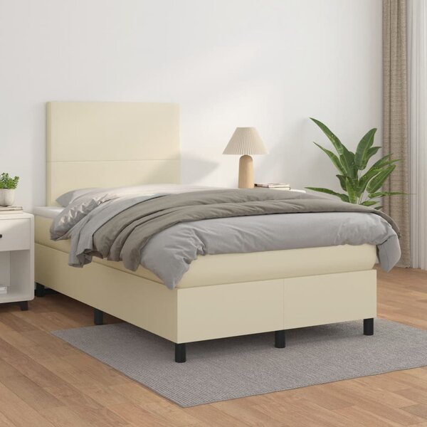 Box spring postel s matrací krémová 120x200 cm umělá kůže 3142715