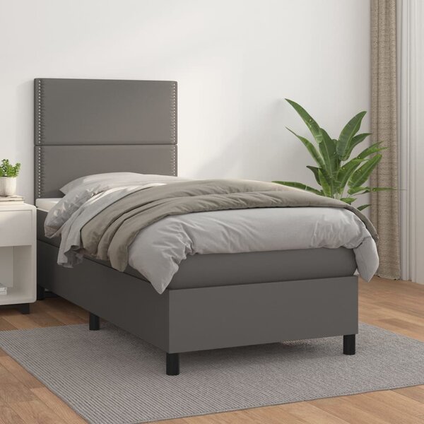 Box spring postel s matrací šedá 100x200 cm umělá kůže 3142771