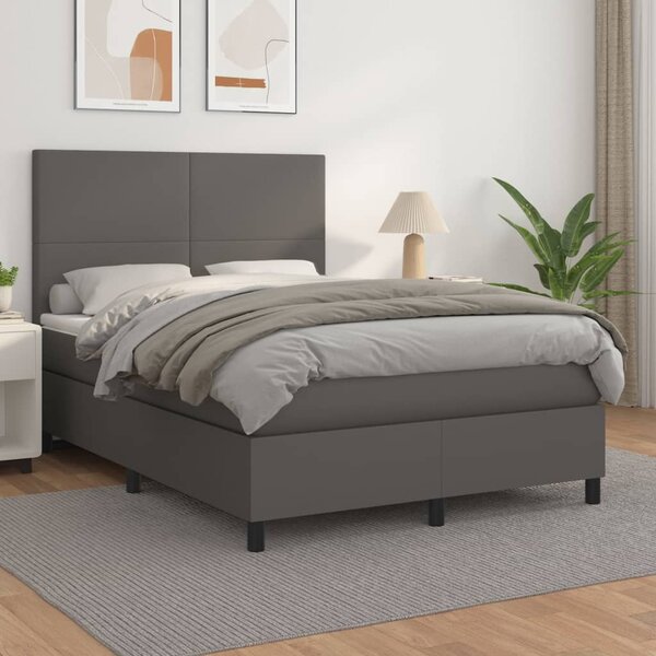 Box spring postel s matrací šedá 140 x 190 cm umělá kůže 3142723