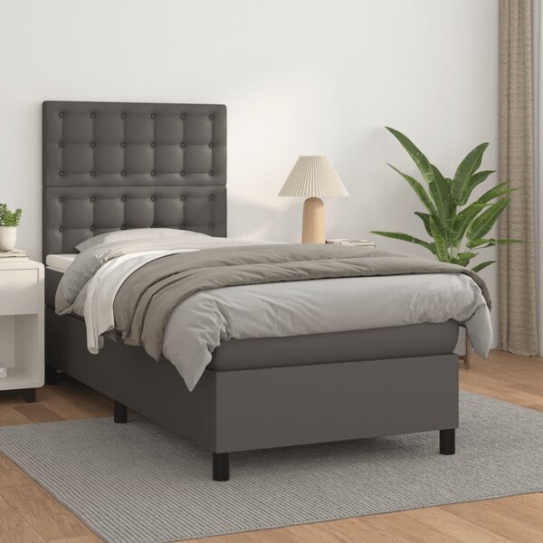 Box spring postel s matrací šedá 80 x 200 cm umělá kůže 3142813