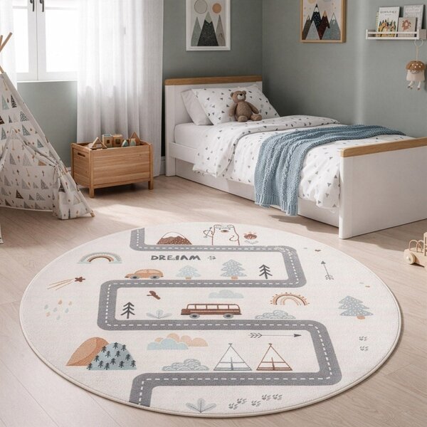 Krémový pratelný dětský koberec ø120 cm Coco 1134 – Ayyildiz Carpets
