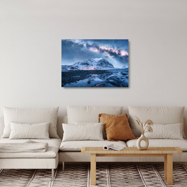 Skleněný obraz hor s hvězdnou oblohou (70x50 cm)