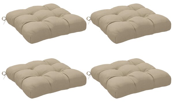 Souprava 4 zahradních polštářů Outsunny, prošívané venkovní polštáře, 10 cm výplň s vázáním, rozměr 48Š x 48H cm, Khaki | Aosom
