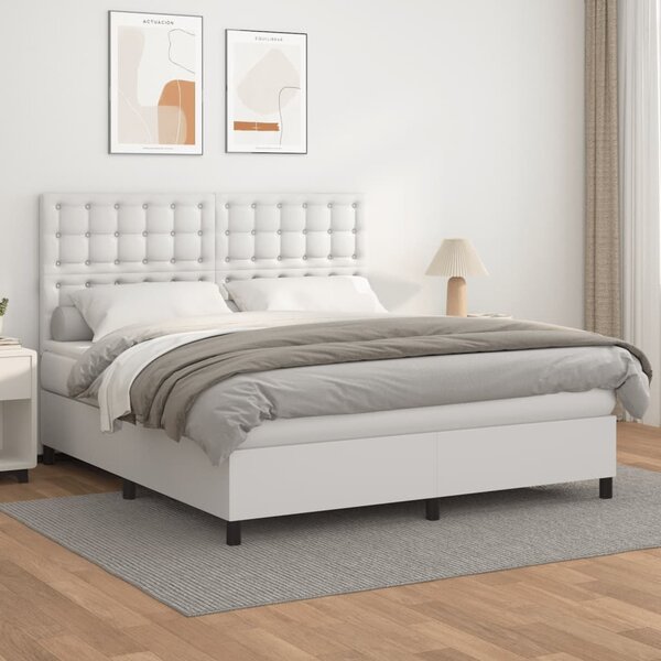 Box spring postel s matrací bílá 160x200 cm umělá kůže 3142852