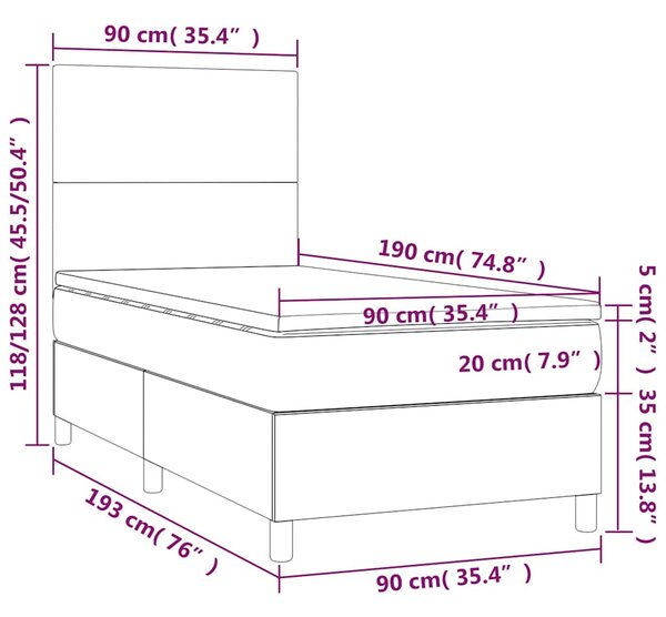Box spring postel s matrací tmavě modrá 90x190 cm samet 3142879