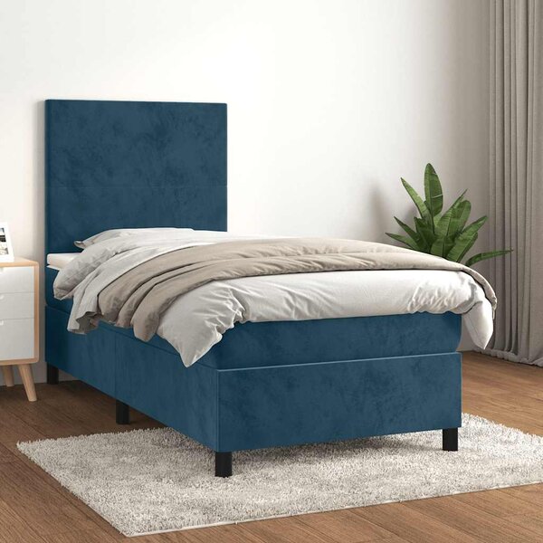 Box spring postel s matrací tmavě modrá 90x190 cm samet 3142879