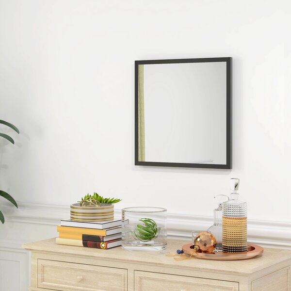 HOMCOM Čtvercové nástěnné zrcadlo 50 x 50 cm, černý dřevěný rám, ideální do koupelny, obývacího pokoje nebo ložnice | Aosom