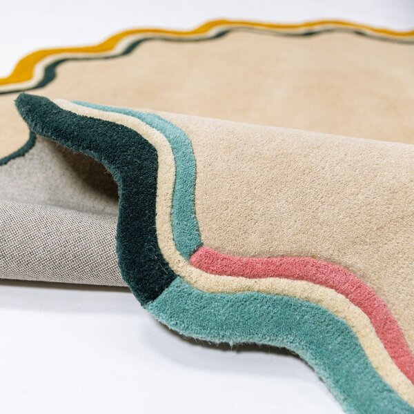 Ručně tkaný vlněný kulatý koberec v přírodní barvě ø 180 cm Leo Scallop – Flair Rugs