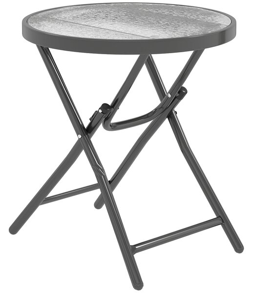 Outsunny Kulatý Bistro Zahradní Kávový Stolek Ø 60 x 50H cm Skládací Černý Kovový Skleněný Horní Plocha | Aosom