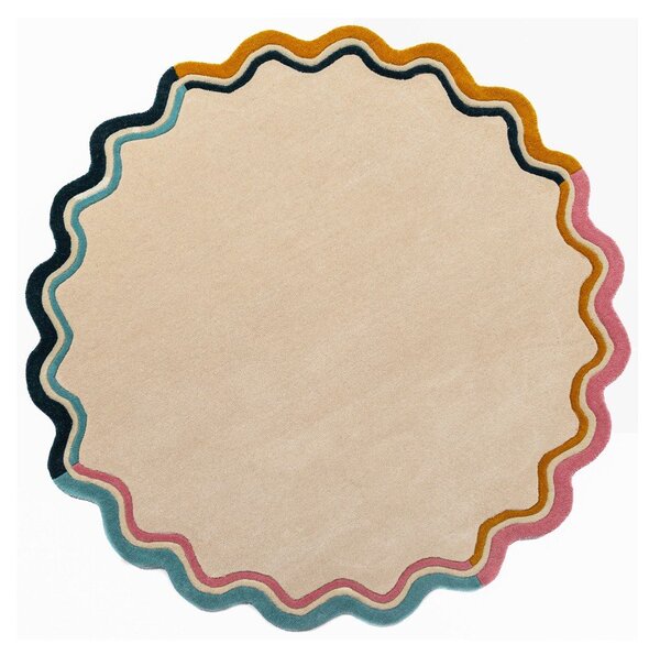 Ručně tkaný vlněný kulatý koberec v přírodní barvě ø 180 cm Leo Scallop – Flair Rugs