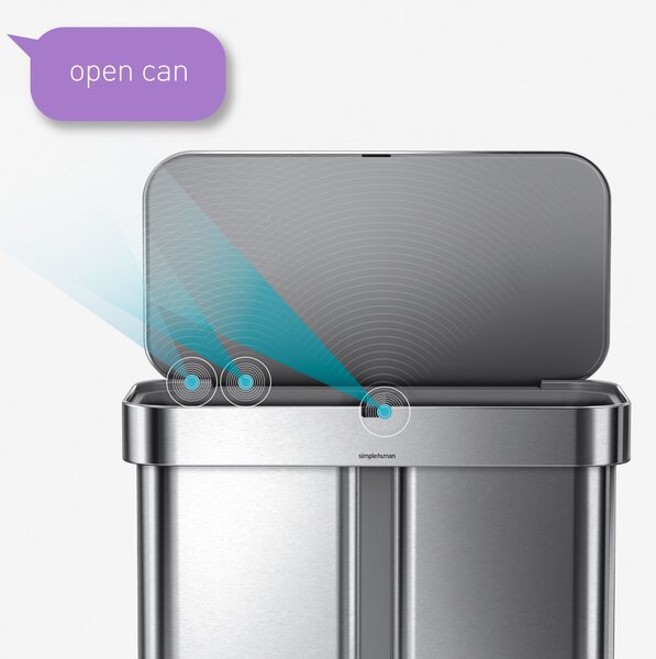 Simplehuman bezdotykový koš s hlasovým ovládáním, tříděný odpad, 58L, nerez ocel, ST2036