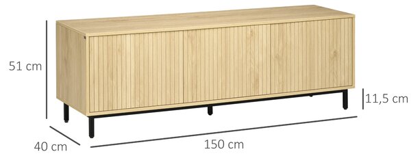 HOMCOM TV Stojan - TV Kabinet pro TV do 65 palců s 3 skříňkami a 2 otvory na kabely a nastavitelnou policí - 150 x 40 x 51 cm Přírodní | Aosom