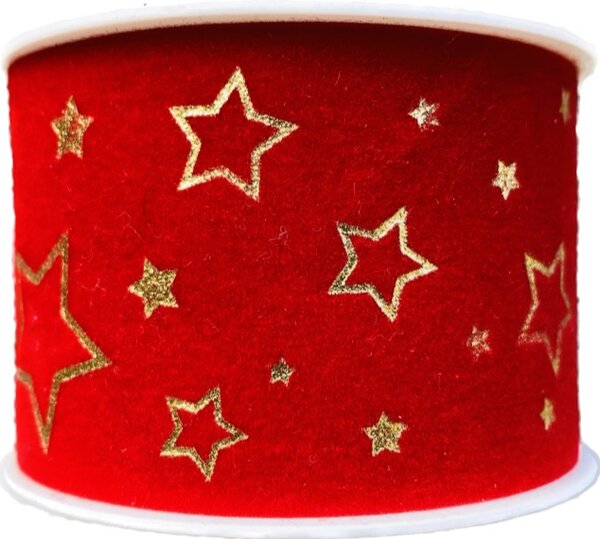 Vánoční stuha sametová VELUTTO STARS červená 40mm x 2m