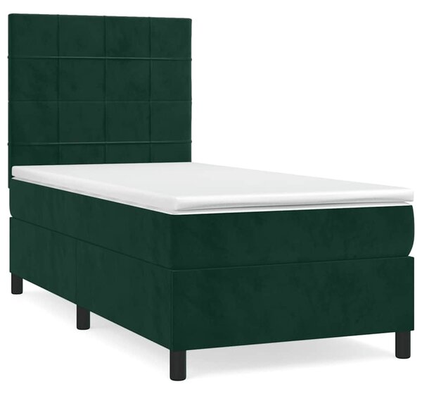 Box spring postel s matrací tmavě zelená 90x200 cm samet 3143004