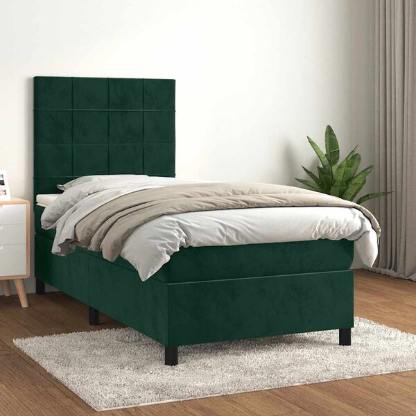 Box spring postel s matrací tmavě zelená 90x200 cm samet 3143004