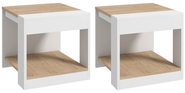 HOMCOM Sada 2 rustikálních dřevěných nočních stolků pro obývací pokoj a ložnici 40 x 40 x 45 cm Bílá a Přírodní | Aosom