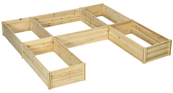 Outsunny Sada 5 modulárních dřevěných vyvýšených záhonů pro venkovní použití, předem olejovaný smrk, rozměry 230D x 230Š x 28V cm přírodní dřevo | Aos