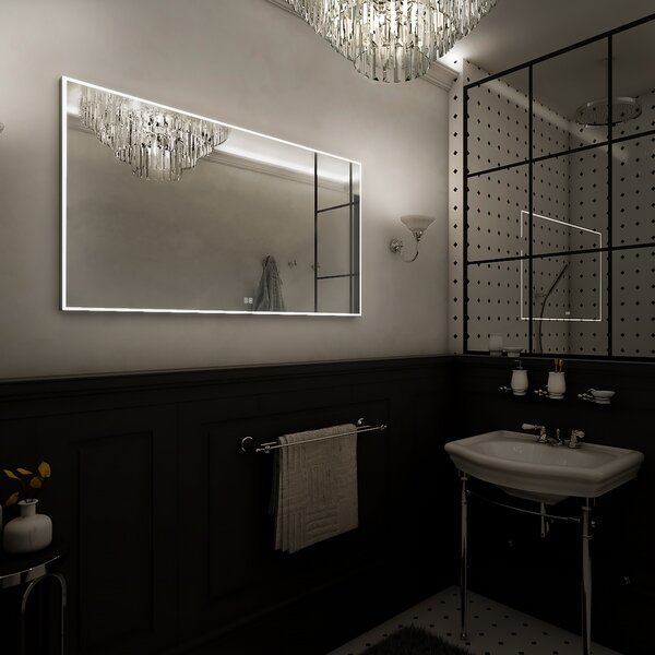 Nimco Černé LED zrcadlo 55W, 120x70 cm se dvěma dotykovými senzory