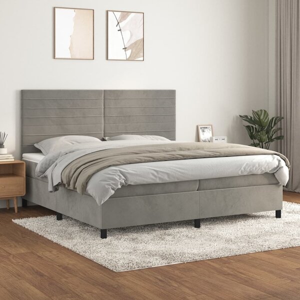 Box spring postel s matrací světle šedá 200x200 cm samet 3143103