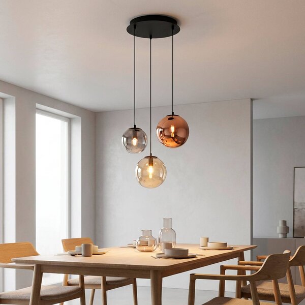 JUST LIGHT. GmbH Závěsné světlo Shiny, 3 žárovky, kulaté, vícebarevné, sklo, E14, stmívatelný, Vícebarevná, Obývací pokoj / jídelna, Sklo, Skupinová svítidla