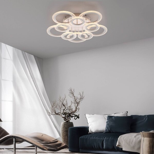 JUST LIGHT. GmbH LED stropní svítidlo Crystallo, kulaté, bílé, železo, 3 000 K, Bílá / opál, Obývací pokoj / jídelna, kov, Moderní