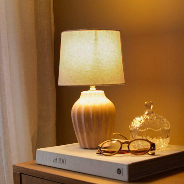 PR Home Stolní lampa Lyon, růžová/béžová, výška 32 cm, keramika/plátno, Fialová / růžová / barva růže, Chodba, Keramika, Skandinávský, stojací lampa
