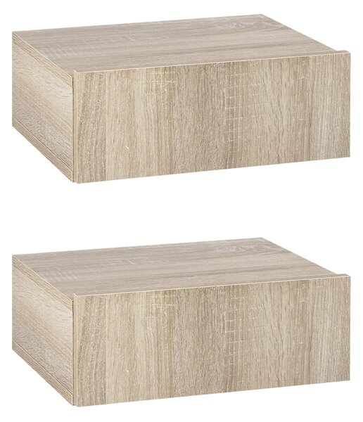 HOMCOM Sada 2 Floating Nočních Stolků s 1 Šuplíkem, Nástěnný Design Moderní Styl pro Ložnici 40x30x15 cm Přírodní | Aosom